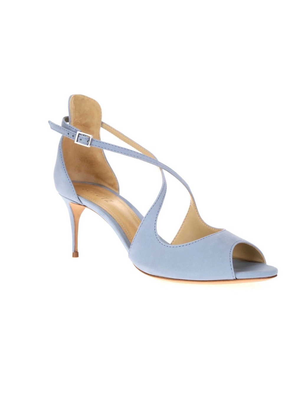 ✨🩵 Schutz Zach Leather Peep Toe Slingback Heels Jeans Blue – Size 7.5B